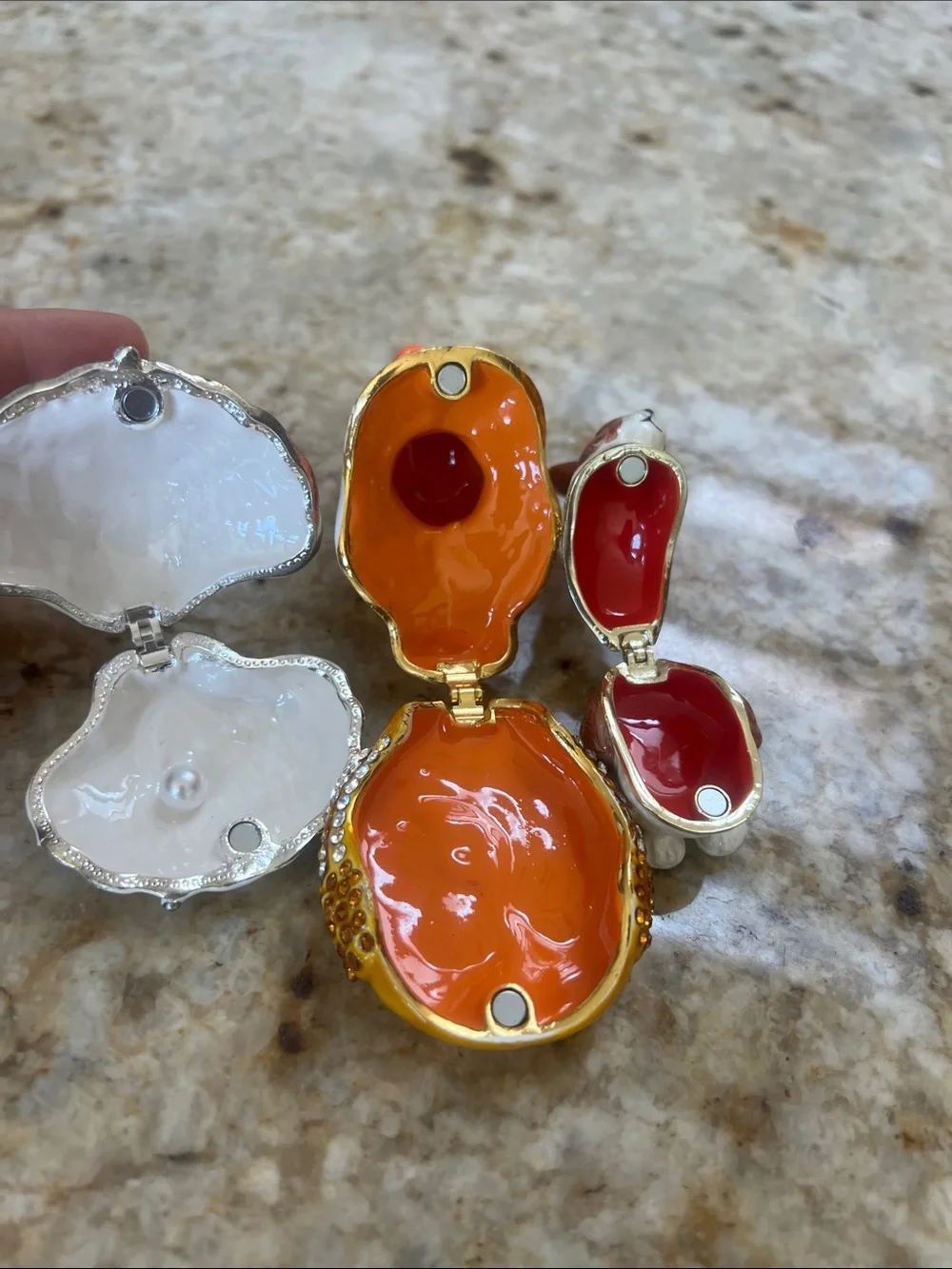 THREE(3) ENAMEL HINGED TRINKET BOXES, jewelry ring holders organizers w/gift box
